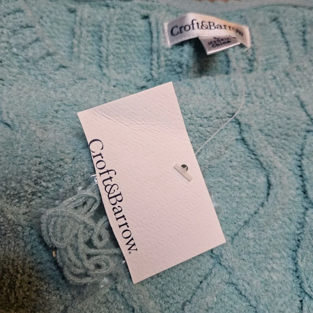 Croft Barrow Large Crystal Heather Blue Cable Knit Sweater - Picture 5 of 8